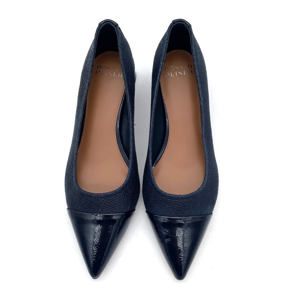 Donald Pliner Pumps Leather Women 9M Navy Excellent Vintage Cap Toe Block Heel